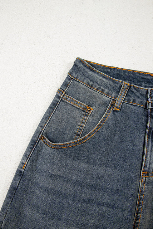 High Rise Exposed Seam Wide Leg Denim Jeans